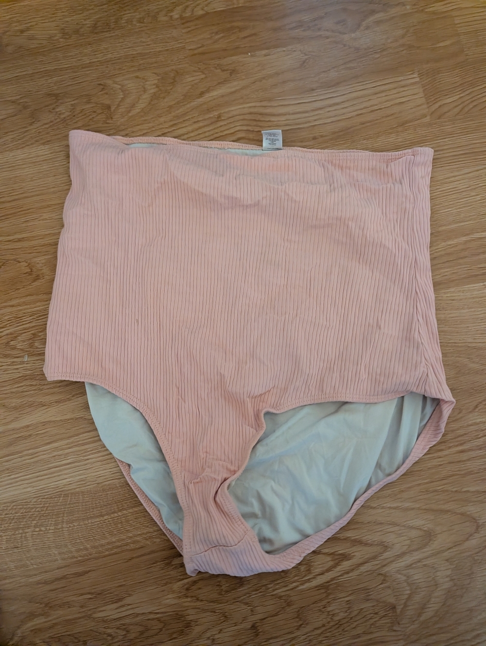 High-Waist Ribbed Bikini Bottoms - Light Pink